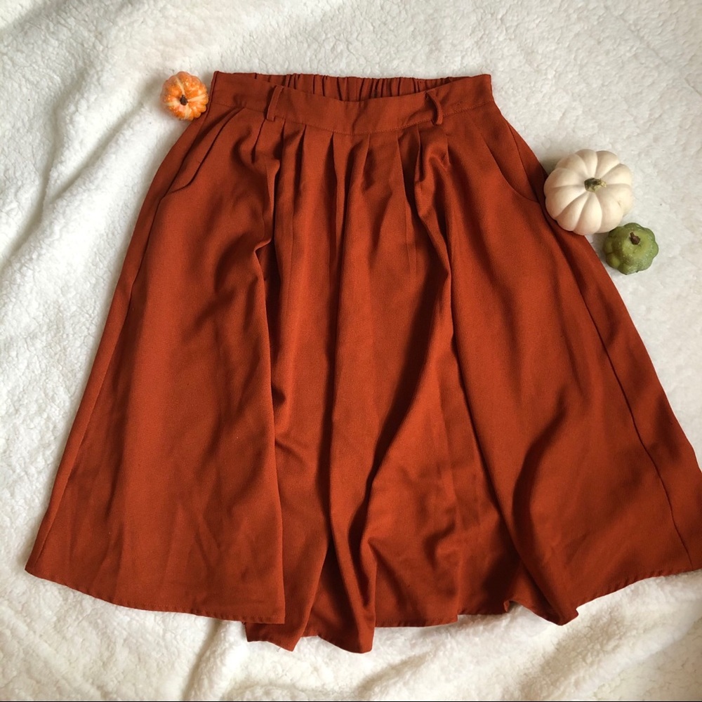 High Waist Orange Midi Skirt L